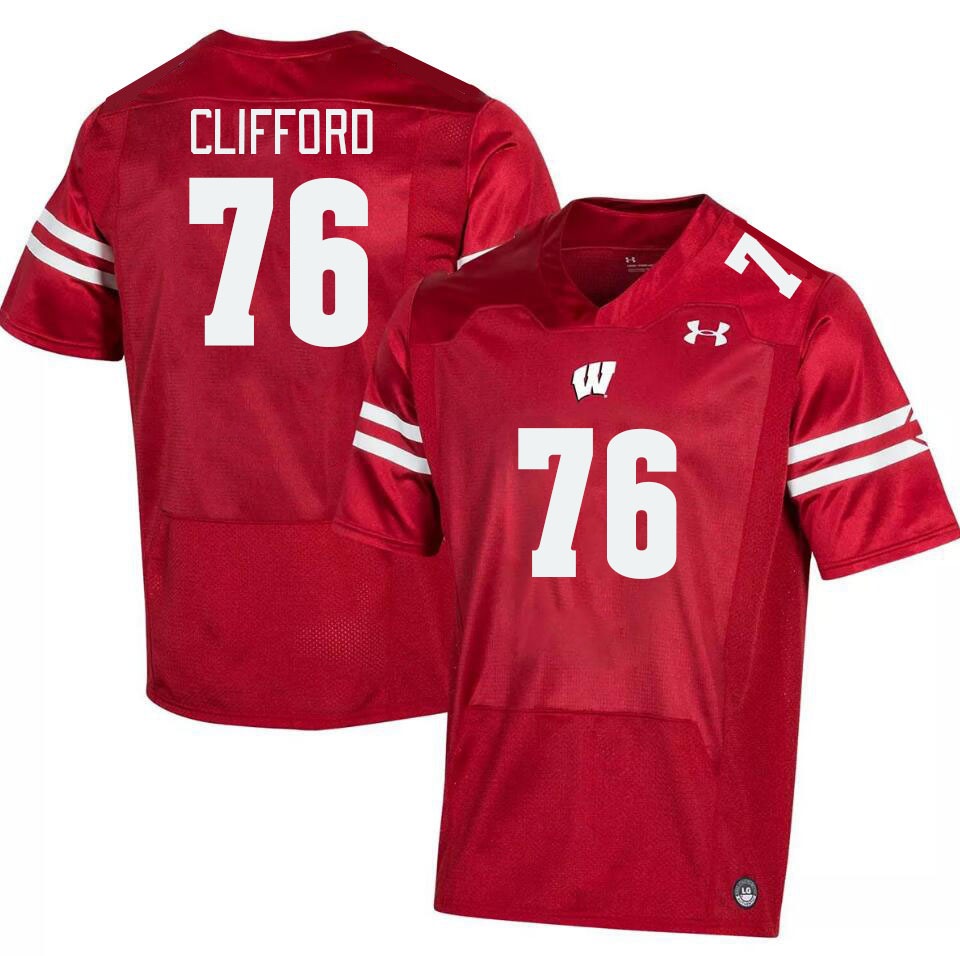 Men #76 John Clifford Winsconsin Badgers College Football Jerseys Stitched Sale-Red - Click Image to Close